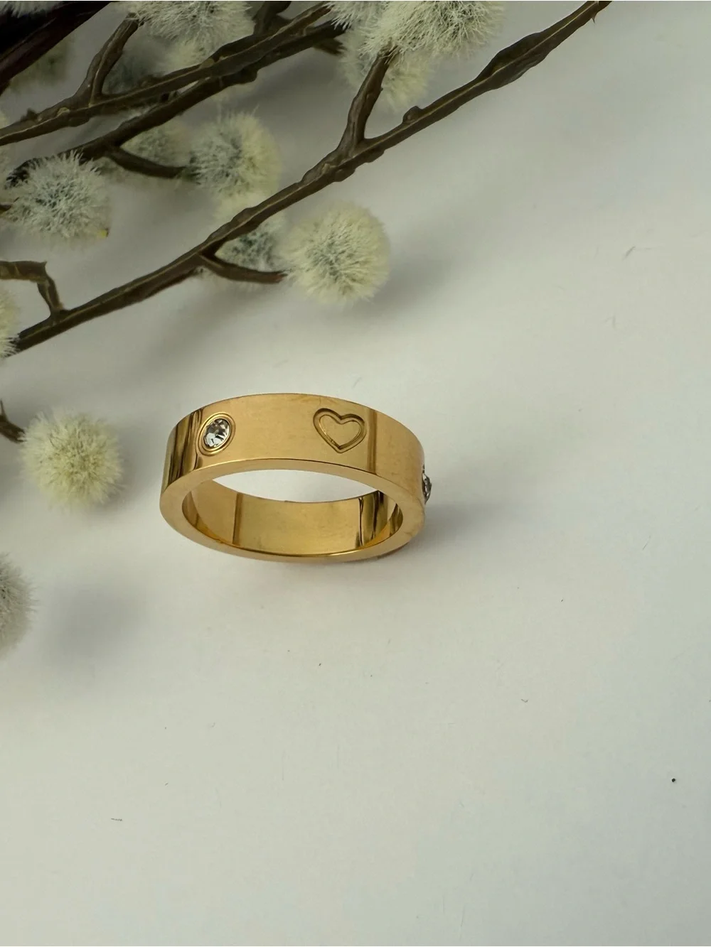 Gold Heart & Crystal Accent Women's Ring